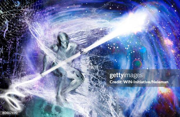 silver surfer man through space - digital composite stock pictures, royalty-free photos & images