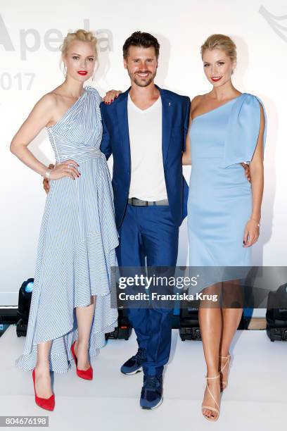 Franziska Knuppe, Thore Schoelermann and godmother Lena Gercke during the christening of AIDAperla Cruise Ship on June 30, 2017 in Palma de Mallorca,...