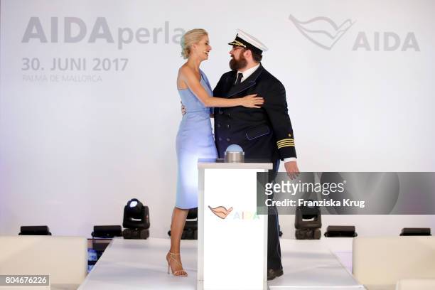 Godmother Lena Gercke and captain Boris Becker christen the AIDAperla Cruise Ship on June 30, 2017 in Palma de Mallorca, Spain.