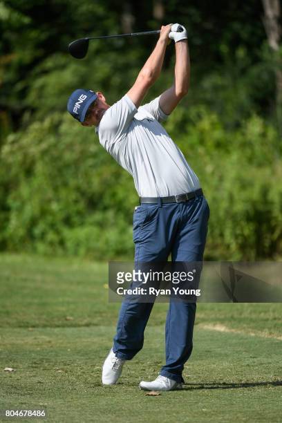 Jim Knous tees off on the second hole during the second round of the Web.com Tour Nashville Golf Open Benefitting the Snedeker Foundation at...