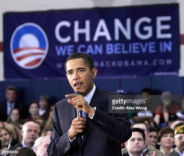 Democratic U.S. Presidential hopeful Sen. Barack Obama speaks to supporters during a town hall meeting at Dunmore Community Center April 1, 2008 in...