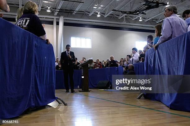 Democratic U.S. Presidential hopeful Sen. Barack Obama pauses as he speaks to supporters during a town hall meeting at Dunmore Community Center April...