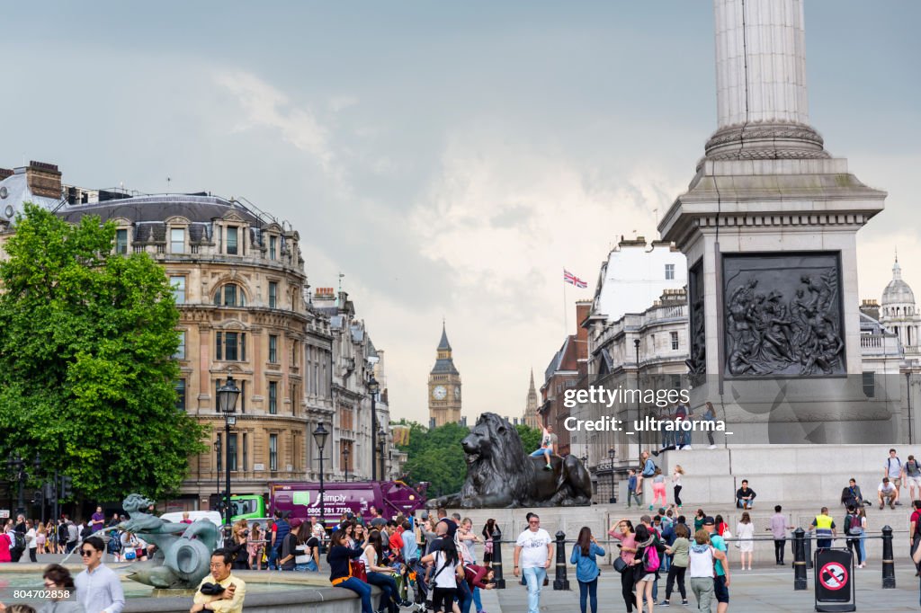 Crowd of people at Trafalgar Square in London