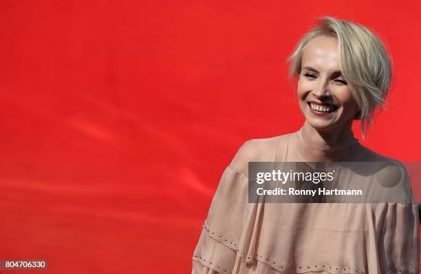 Actress Jana Plodkova arrives at the opening ceremony of the 52st Karlovy Vary International Film Festival on June 30, 2017 in Karlovy Vary, Czech...