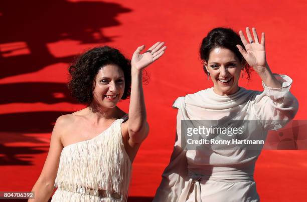 Actresses Martha Issova and Klara Issova arrive at the opening ceremony of the 52st Karlovy Vary International Film Festival on June 30, 2017 in...