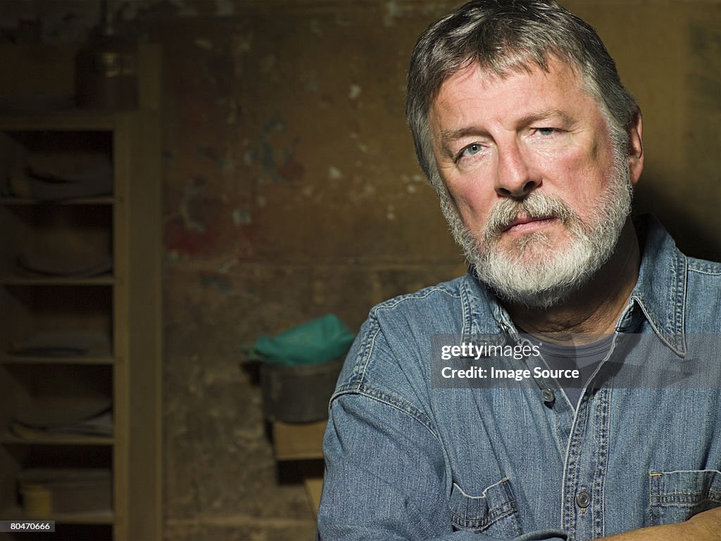 Mature man wearing a denim shirt