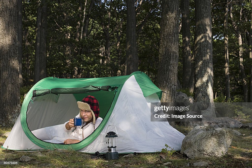 Man in a tent