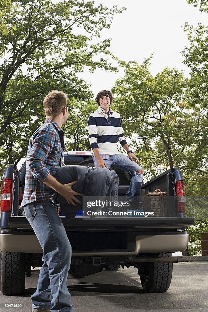 Friends and pick up truck