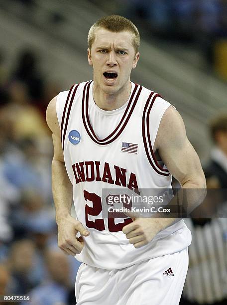 Lance Stemier of the Indiana Hoosiers jogs downcourt against the Arkansas Razorbacks during the 1st round of the 2008 NCAA Men's Basketball...