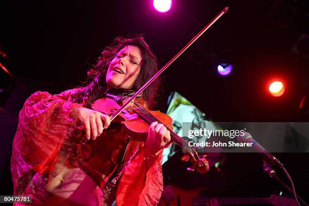 Lili Haydn performs at her album release party for "Place Between Places" hosted by Bill Mahr to benefit Amnesty International's "Protect The Human...