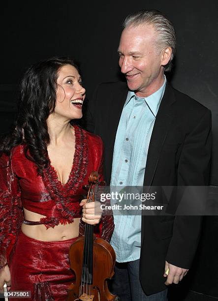 Lili Haydn and Bill Maher backstage at her album release party for "Place Between Places" hosted by Bill Mahr to benefit Amnesty International's...