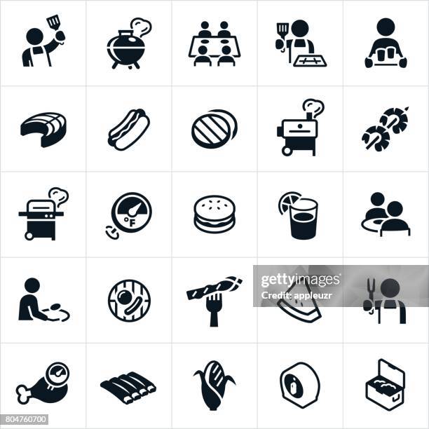 grilling icons - cooking thermometer stock illustrations