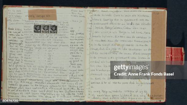 Two pages from the diary of Anne Frank, written during her years in hiding during World War II, circa 1942.