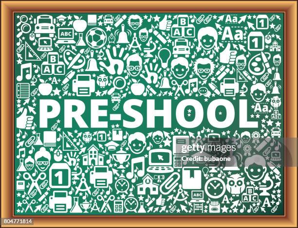 pre-shool school and education vector icons on chalkboard - school auditorium stock illustrations
