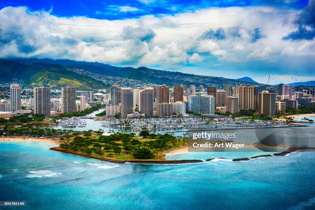 Antenne van de skyline van Honolulu Hawaii