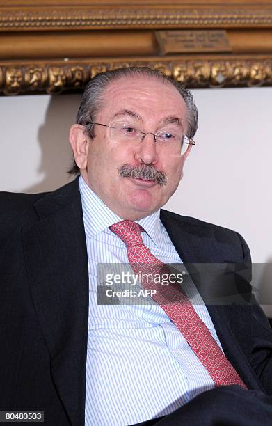 Spanish construction group Sacyr Vallehermoso chief Luis Del Rivero speaks during a press conference at his lawyers' office in Paris on April 2,...