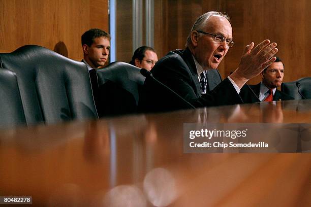 Senate Environment and Public Works Committee member Sen. Larry Craig and Sen. John Barrosso question witnesses during a hearing about the possible...
