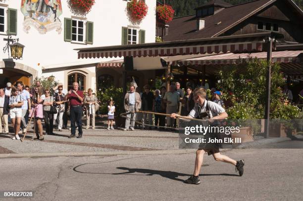 austrian whip cracking competition - dorffest stock-fotos und bilder