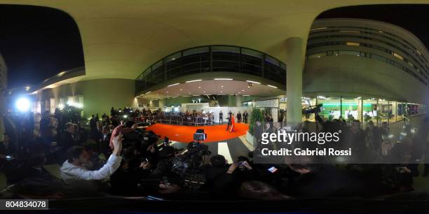 View of the red carpet as Uruguayan soccer player Luis Suarez and his wife Sofia Balbi pose for pictures during Lionel Messi and Antonela Rocuzzo's...
