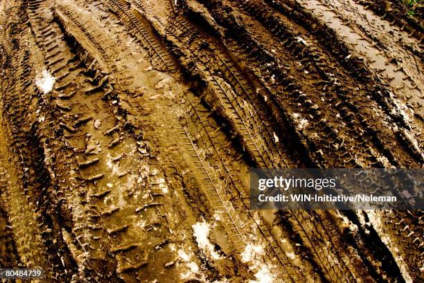 tire tracks in dirt, elevated view - rough road texture stock pictures, royalty-free photos & images