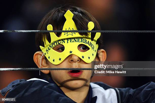 Young Fenerbahce fan looks on prior to the UEFA Champions League Quarter Final 1st Leg match between Fenerbache and Chelsea at the Sukru Saracoglu...