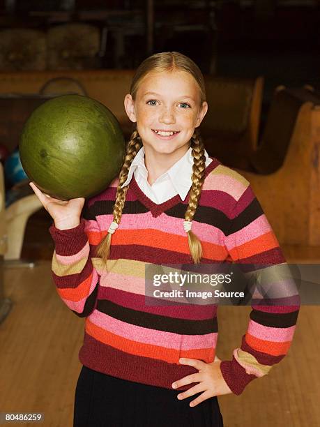 girl with a bowling ball - kids bowling stock pictures, royalty-free photos & images