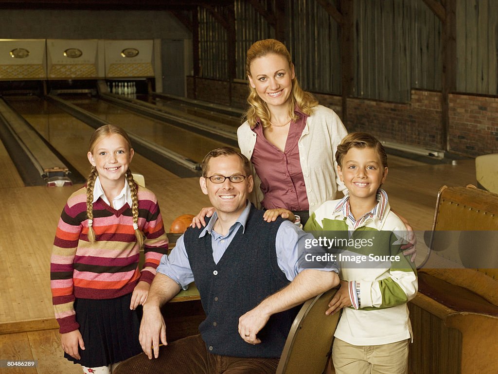 Family at bowling alley