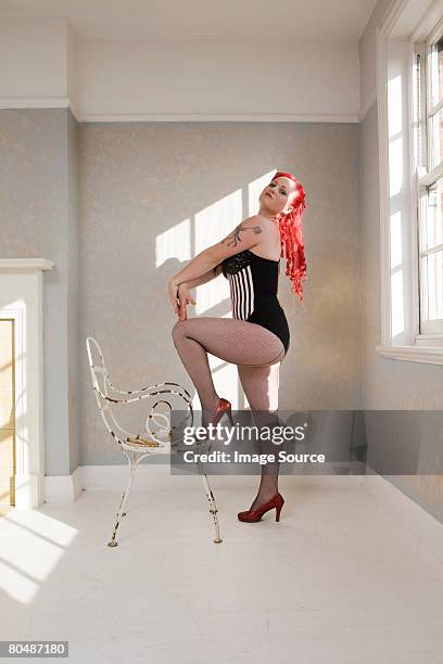 female circus performer posing - leotard and tights stock pictures, royalty-free photos & images