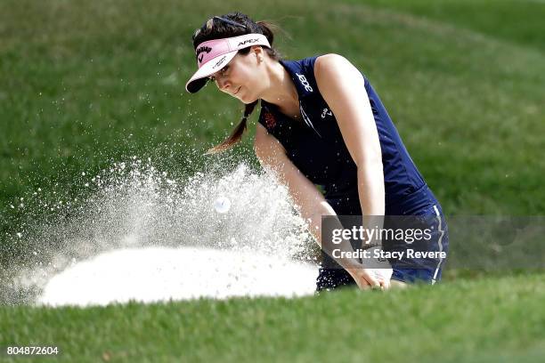 Sandra Gal of Germany hits from a green side bunker on the sixth hole during the first round of the 2017 KPMG PGA Championship at Olympia Fields...