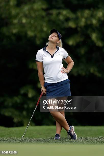 Emily Pedersen of Denmark waits to putt on the seventh green during the first round of the 2017 KPMG PGA Championship at Olympia Fields Country Club...