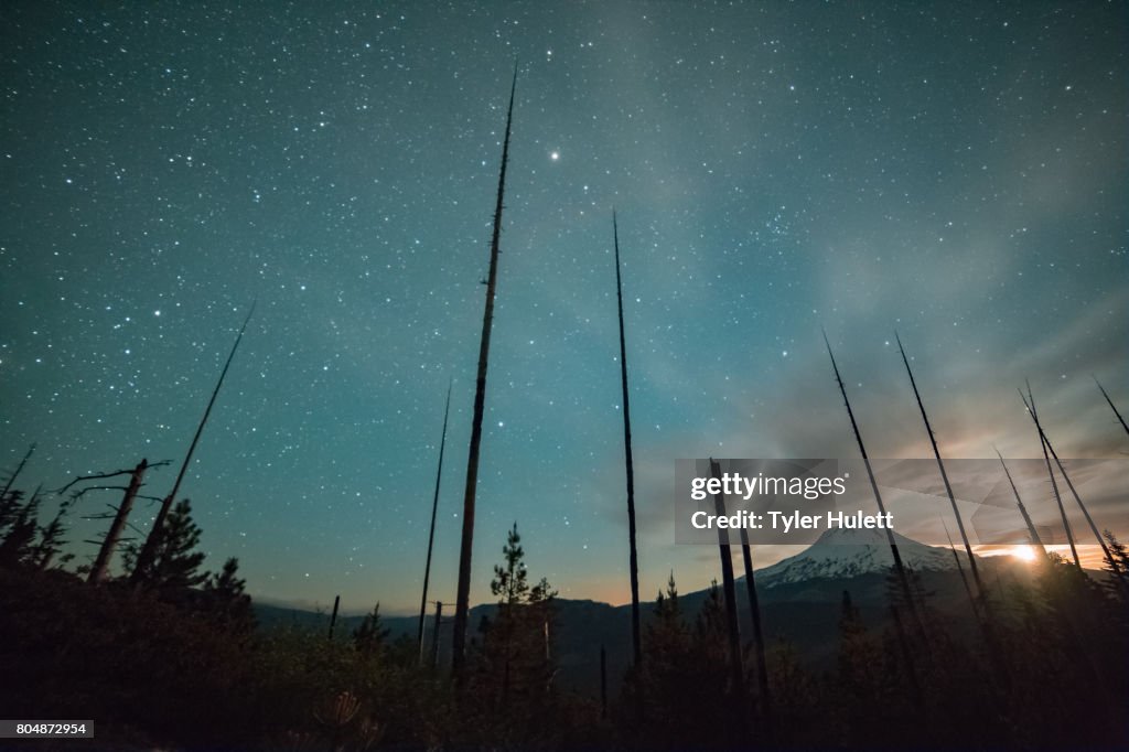 Incredible moonset and stars on Mt. Hood from the Hood River Valley