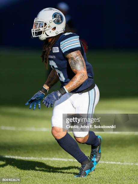 Marcus Ball of the Toronto Argonauts during a CFL game at BMO Field on June 25, 2017 in Toronto, Ontario, Canada. Toronto defeated Hamilton 32-15.