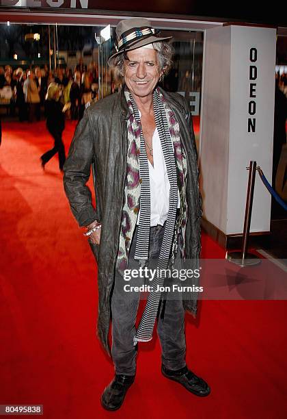 Rolling Stone Keith Richards attends the Shine A Light film premiere held at the Odeon Leicester Square on April 2, 2008 in London, England.