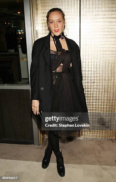 Actress Chloe Sevigny attends a dinner for "My Blueberry Nights" hosted by The Cinema Society and IWC at The Soho Grand Hotel on April 02, 2008 in...