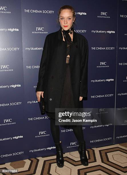 Chloe Sevigny attends The Cinema Society and IWC screening of "My Blueberry Nights" at the Tribeca Grand Screening Room on April 2, 2008 in New York...