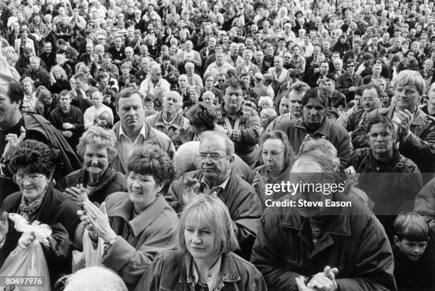 Supporters of striking Liverpool dock workers attending a rally for their cause, 22nd March 1997.