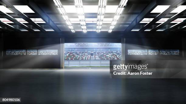 empty pit garage - motorsport stock pictures, royalty-free photos & images