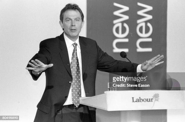 Labour Party leader Tony Blair at an election rally in Edmonton, London, 19th April 1997.