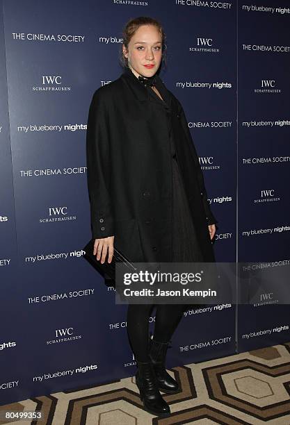 Chloe Sevigny attends The Cinema Society and IWC screening of "My Blueberry Nights" at the Tribeca Grand Screening Room on April 2, 2008 in New York,...