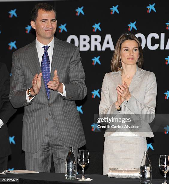 Crown Prince Felipe and Princess Letizia of Spain attend "Empresa y Sociedad" Awards on April 03, 2008 at Caixaforum Building in Madrid, Spain.