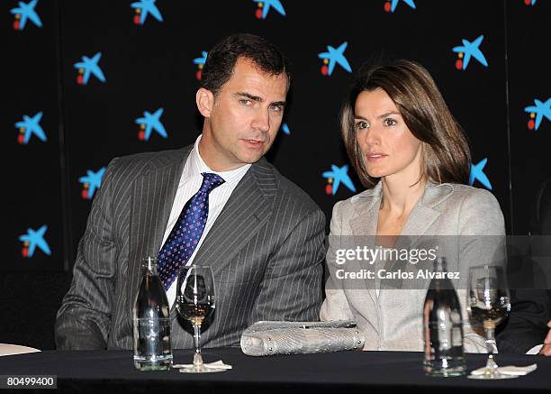 Crown Prince Felipe and Princess Letizia of Spain attend "Empresa y Sociedad" Awards on April 03, 2008 at Caixaforum Building in Madrid, Spain.