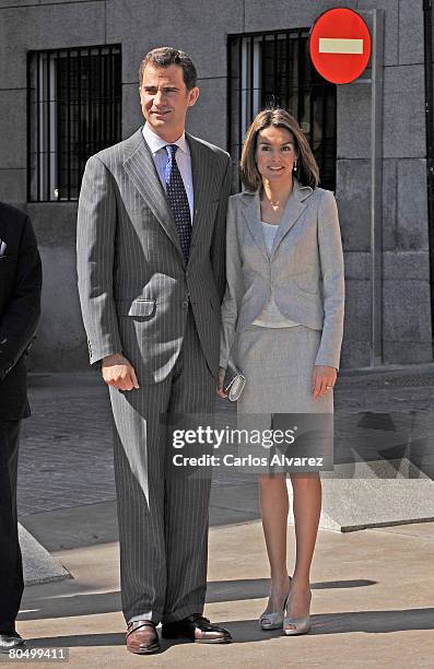 Crown Prince Felipe and Princess Letizia of Spain attend "Empresa y Sociedad" Awards on April 03, 2008 at Caixaforum Building in Madrid, Spain.