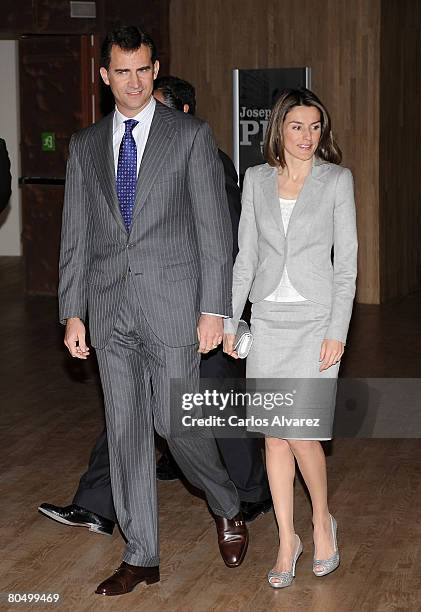 Crown Prince Felipe and Princess Letizia of Spain attend "Empresa y Sociedad" Awards on April 03, 2008 at Caixaforum Building in Madrid, Spain.