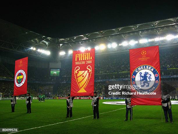 Fenerbahce and Chelsea flags are pictured prior to the UEFA Champions League Quarter Final 1st Leg match between Fenerbache and Chelsea at the Sukru...