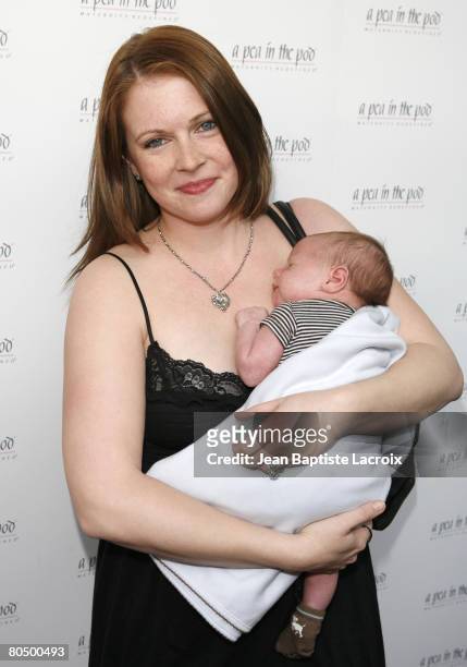 Melissa Joan Hart with baby Braydon Hart Wilkerson arrive at A Pea in the Pod Fashion Show and Book Party for the Hot Moms Club on April 2, 2008 at A...