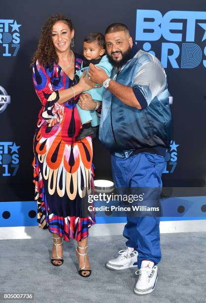 Khaled, Nicole Tuck and son Asahd Tuck Khaled attend the 2017 BET Awards at Microsoft Theater on June 25, 2017 in Los Angeles, California.