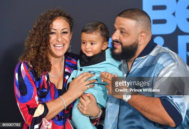 Khaled, Nicole Tuck and son Asahd Tuck Khaled attend the 2017 BET Awards at Microsoft Theater on June 25, 2017 in Los Angeles, California.