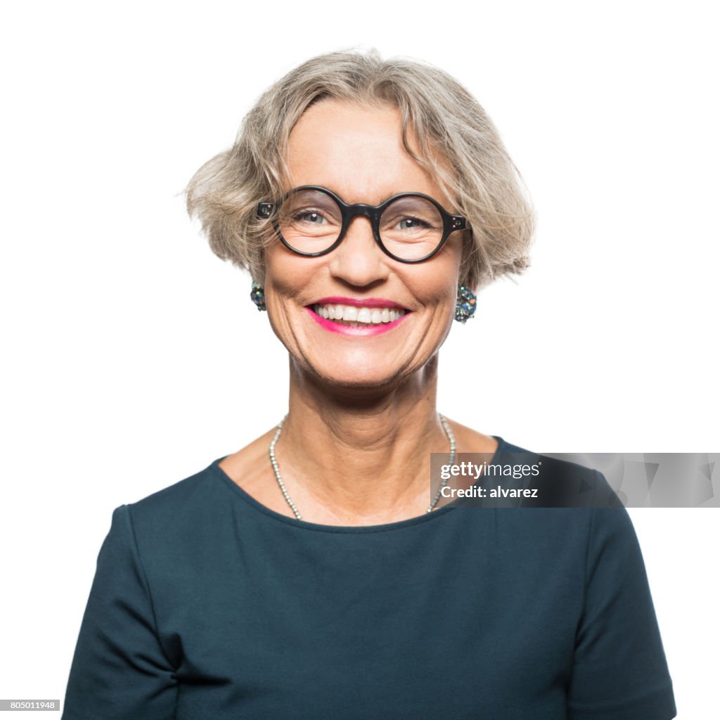 Portrait of smiling senior woman with eyeglasses