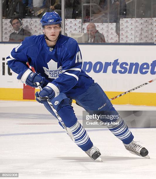 Jiri Tlusty of the Toronto Maple Leafs skates during the game against the Buffalo Sabres April 1, 2008 at the Air Canada Centre in Toronto, Ontario,...