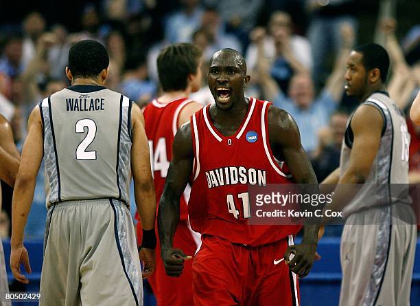 Andrew Lovedale of the Davidson Wildcats reacts after a play against the Georgetown Hoyas during the 2nd round of the East Regional of the 2008 NCAA...